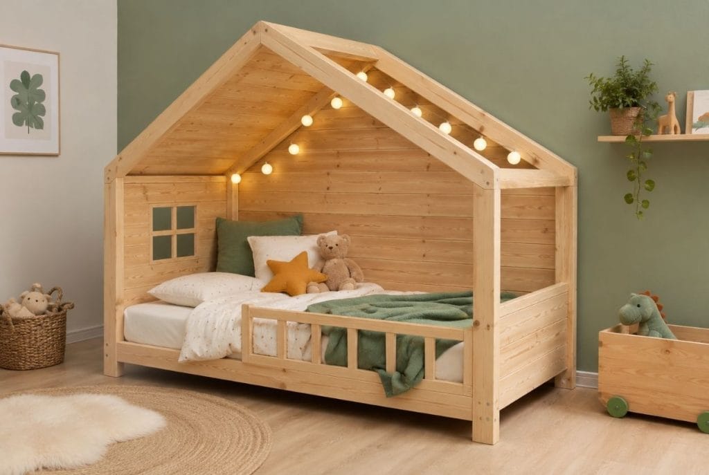 Habillage lit cabane : ciel de lit, voilage & DIY